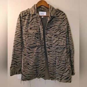 Pistola Camilo Military Jacket Womens Small Olive Black Tiger Boyfriend Raw Hem